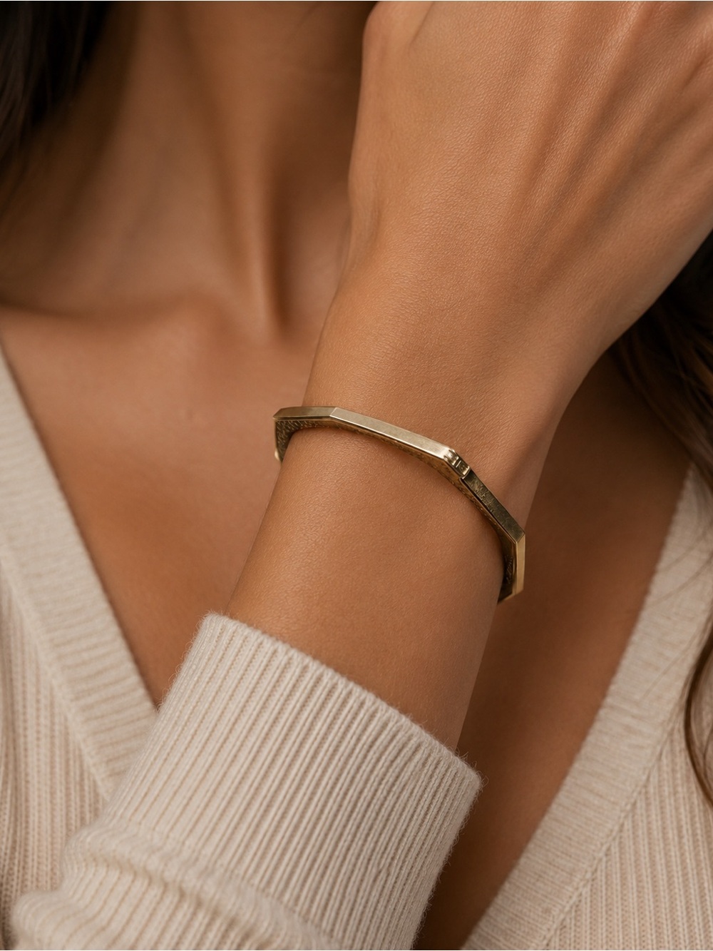 Fendi Baguette Gold Tone Open Cuff Bracelet